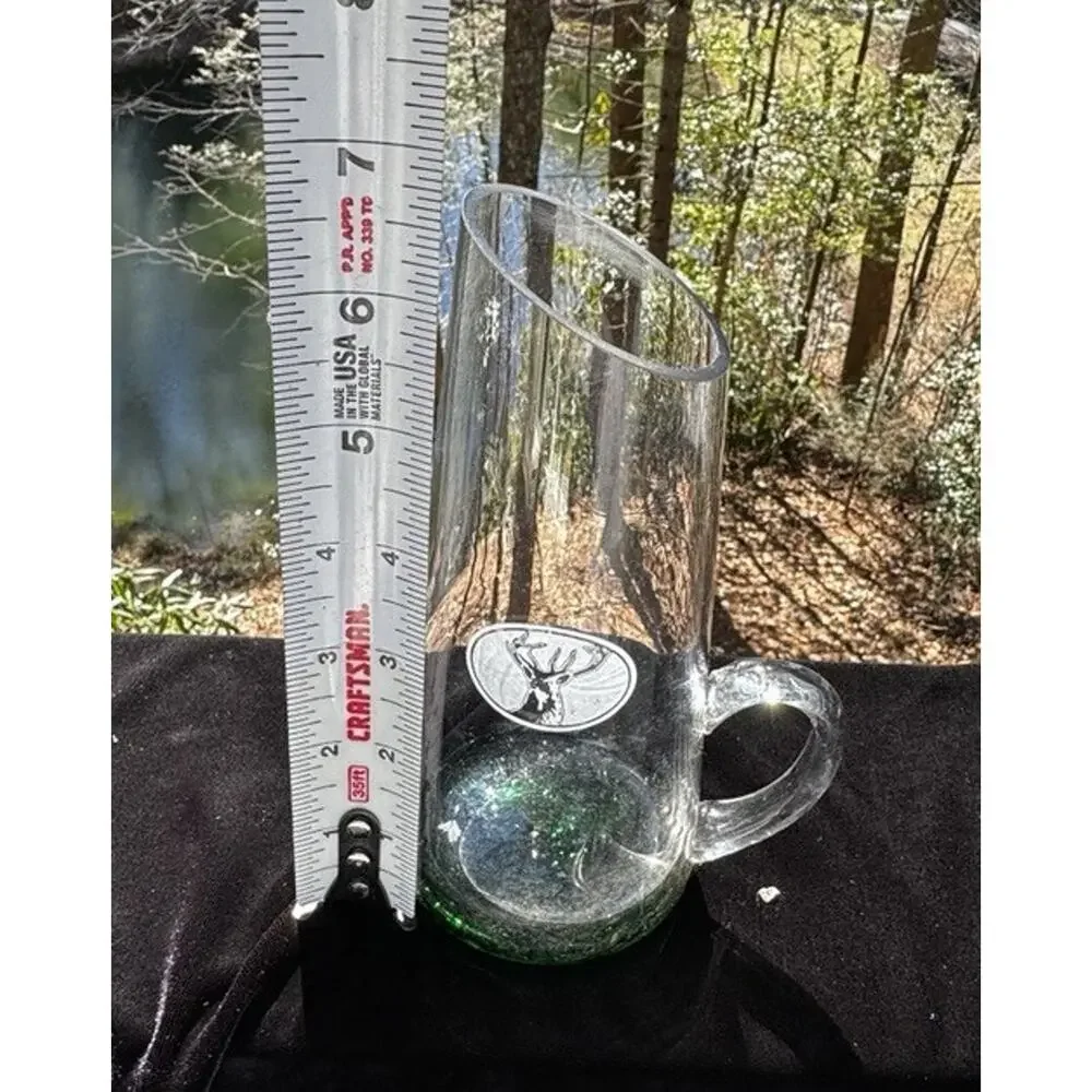 Yagermeister Glass Slanted Water Pitcher Green Weighted Base Etched Stag A1